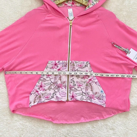 LoveShackFancy x Hurley Hoodie Hawaiian Hibiscus Pink Terry Zip Up Medium New - Picture 3 of 12